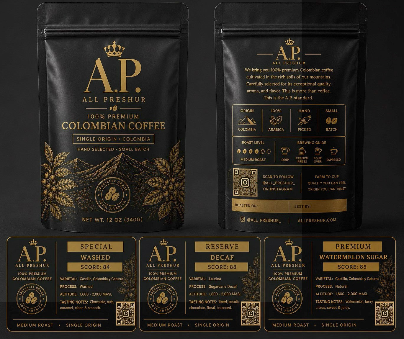 A.P. All Preshur — 100% Premium Colombian Coffee